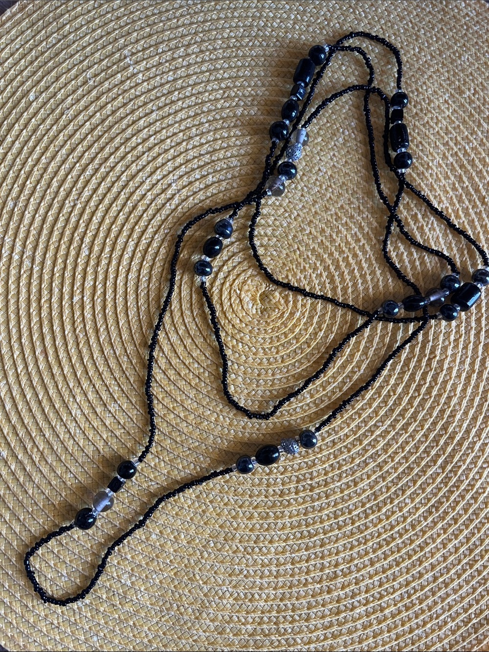 Elegant Black Beaded Necklace apx 32–34 inches-
